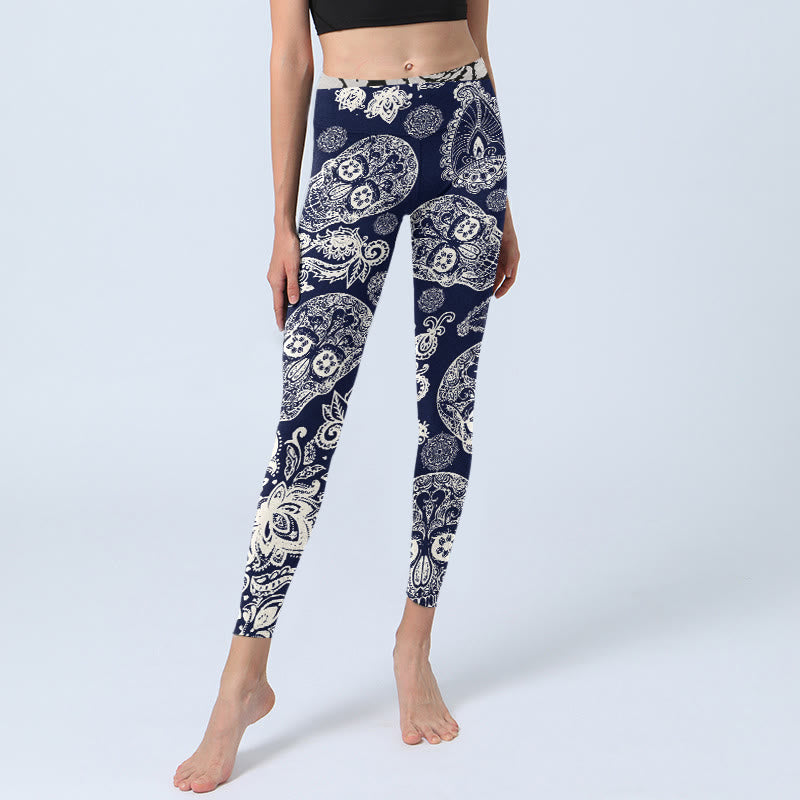 Buddha Stones Paisley Plant Skull Pattern Gym Leggings Women's Yoga Pants - image 5