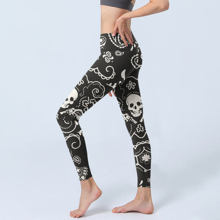 Buddha Stones Paisley Skull Wing Pattern Gym Leggings Women's Yoga Pants - image 4