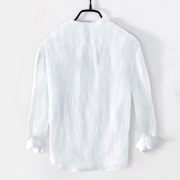 Buddha Stones Crane Auspicious Clouds Pattern Half Buttons Men's Cotton Linen Long Sleeve Shirt - image 7