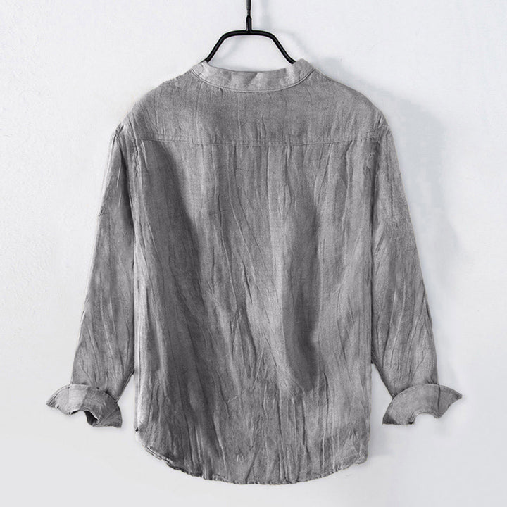 Buddha Stones Bamboo Zen Character Pattern Half Buttons Men's Cotton Linen Long Sleeve Shirt - image 4