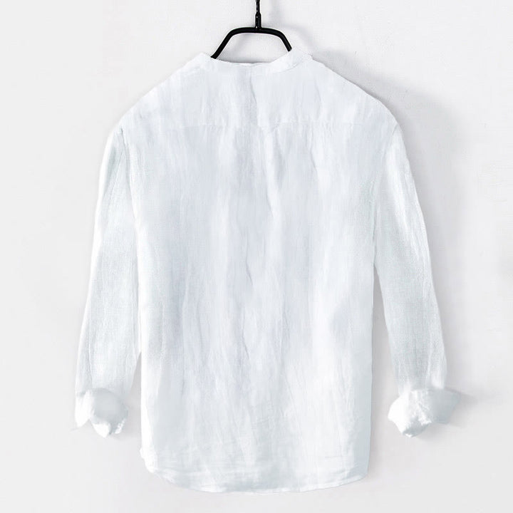 Buddha Stones Heart-shaped OM Symbol Pattern Half Buttons Men's Cotton Linen Long Sleeve Shirt - image 7