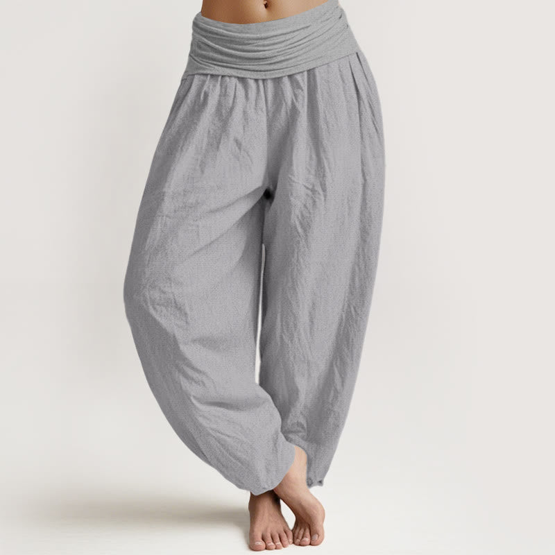 Buddha Stones Pure Cotton LightGrey Women's Elastic Waist Harem Pants - LightGrey - US22，UK/AU26，EU54 (6XL) - image 0