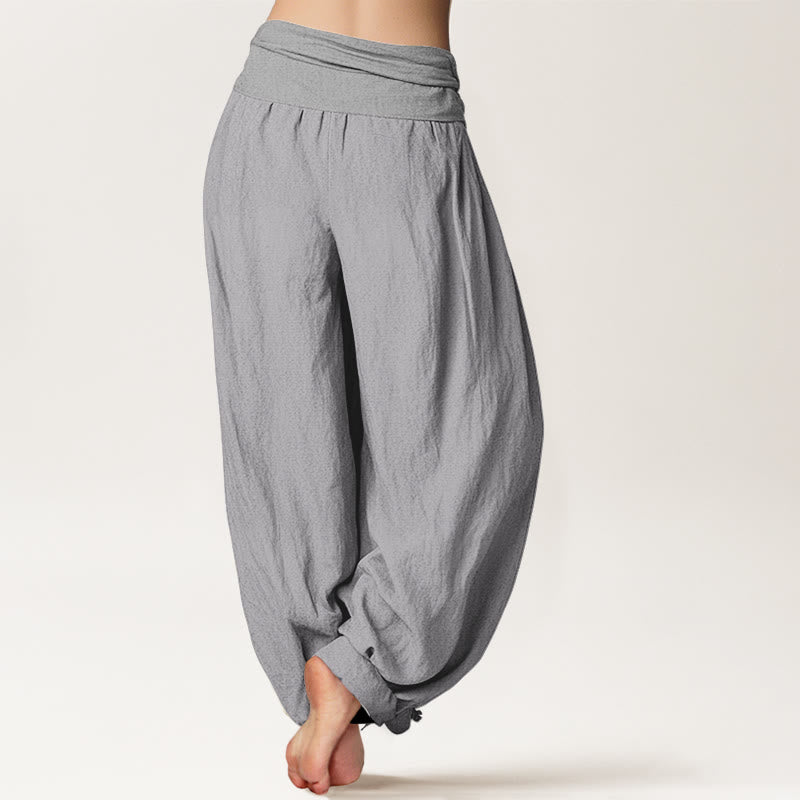 Buddha Stones Pure Cotton LightGrey Women's Elastic Waist Harem Pants - image 1