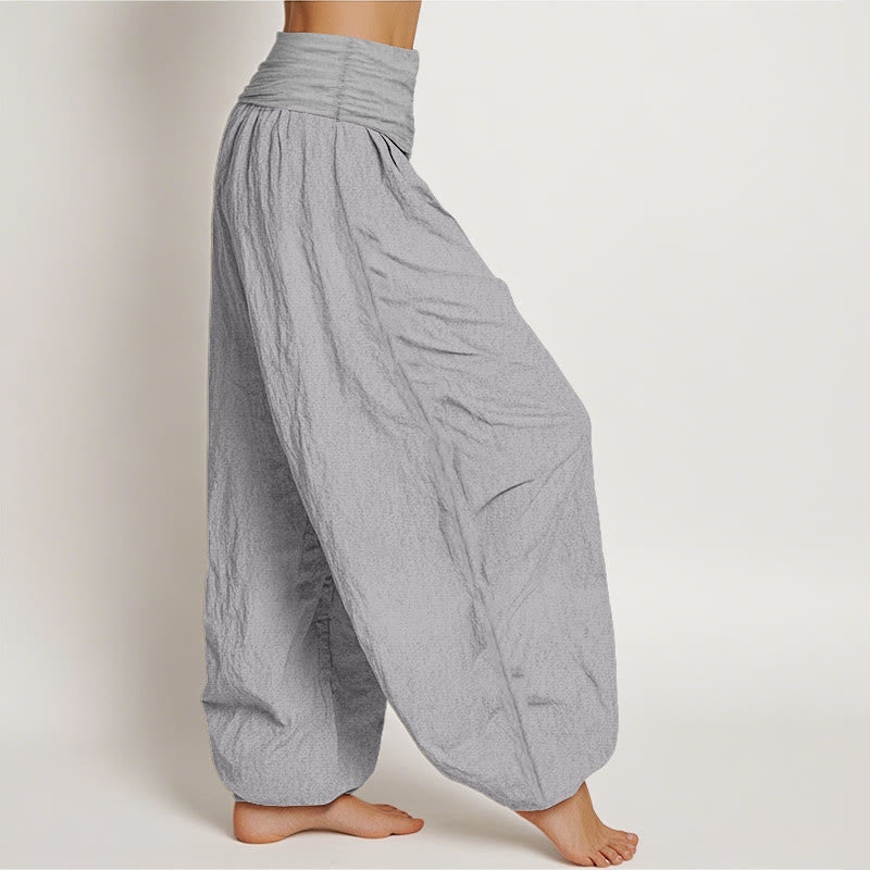 Buddha Stones Pure Cotton LightGrey Women's Elastic Waist Harem Pants - image 2