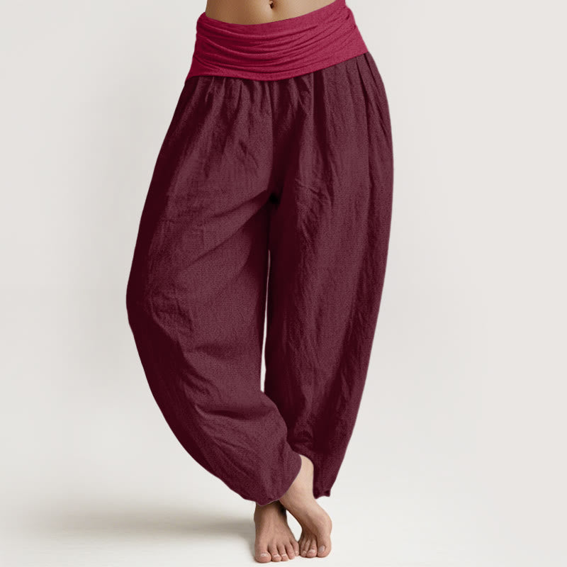 Buddha Stones Pure Cotton Plain Maroon Women's Elastic Waist Harem Pants - Maroon - US22，UK/AU26，EU54 (6XL) - image 0
