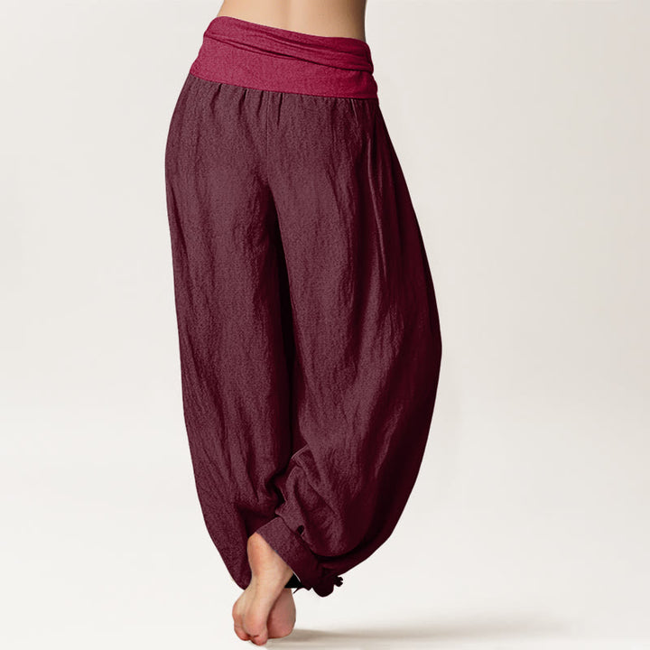 Buddha Stones Pure Cotton Plain Maroon Women's Elastic Waist Harem Pants - image 1