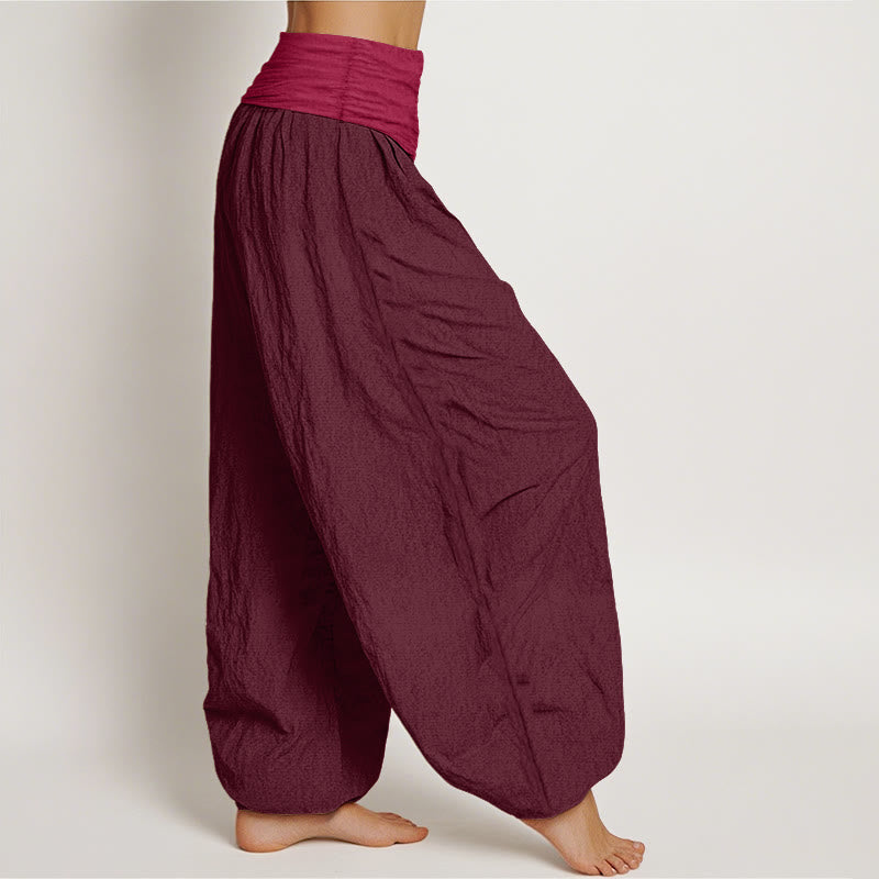 Buddha Stones Pure Cotton Plain Maroon Women's Elastic Waist Harem Pants - image 2