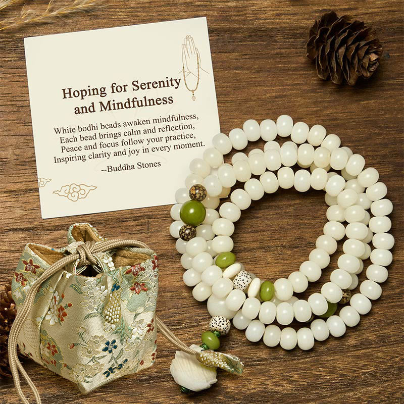 Buddha Stones "Hoping for Serenity and Mindfulness" Bodhi Lotus Mala Includes Gift Message Card - 6*8mm - Deluxe Gift Bag (+$9.59) - image 6