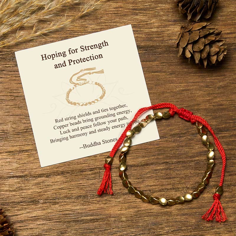 Buddha Stones "Hoping for Strength and Protection" Copper Beads Bracelet Includes Gift Message Card - Red rope - Standard Gift Box - image 0