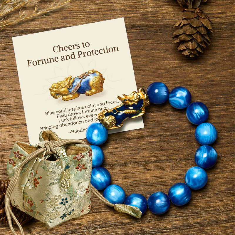 Buddha Stones "Cheers to Fortune and Protection" PiXiu Bracelet Includes Gift Message Card - 12mm Blue Sea Willow(Wrist Circumference 17-18cm) - Deluxe Gift Bag (+$9.59) - image 6