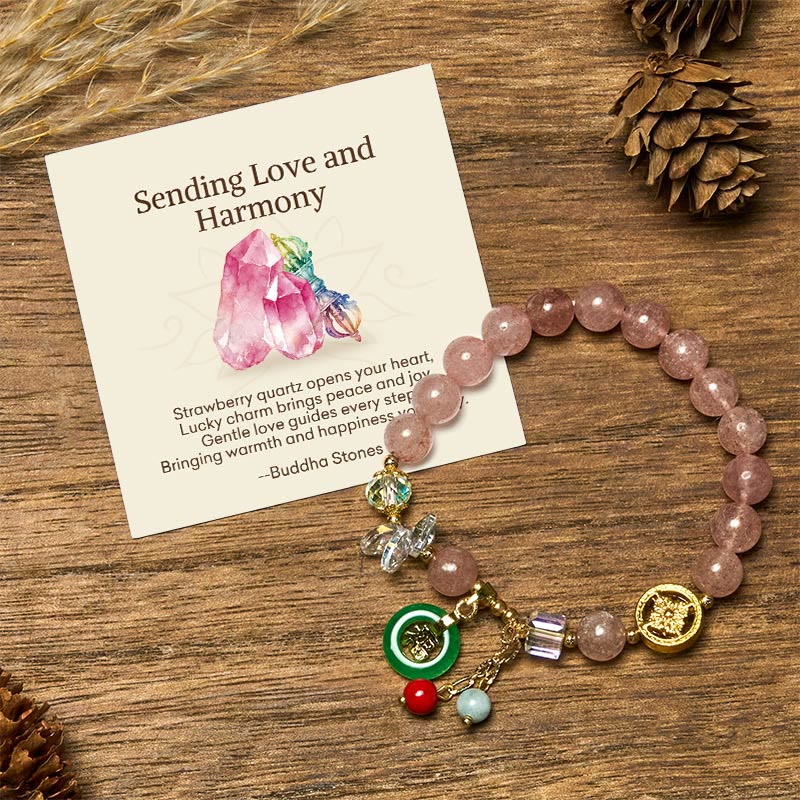 Buddha Stones "Sending Love and Harmony"Strawberry Quartz Bracelet Includes Gift Message Card - Strawberry Quartz(Wrist Circumference 14-16cm) - Standard Gift Box - image 0
