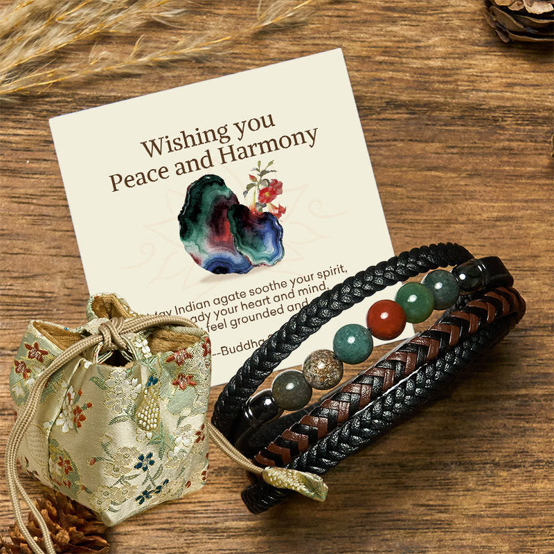 Buddha Stones "Wishing You Peace and Harmony" Indian Agate Bracelet Includes Gift Message Card - Indian Agate - 18-22cm - Deluxe Gift Bag (+$12.59) - image 5