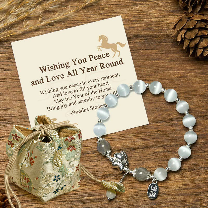 Buddha Stones "Wishing You Peace and Love All Year Round" Year of the Horse Includes Gift Message Card - Cat's Eye Labradorite(Wrist Circumference 14-16cm) - Deluxe Gift Bag (+$12.59) - image 14