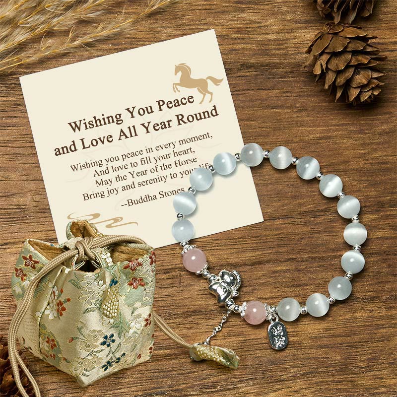 Buddha Stones "Wishing You Peace and Love All Year Round" Year of the Horse Includes Gift Message Card - Cat's Eye Rose Quartz(Wrist Circumference 14-16cm) - Deluxe Gift Bag (+$9.59) - image 6
