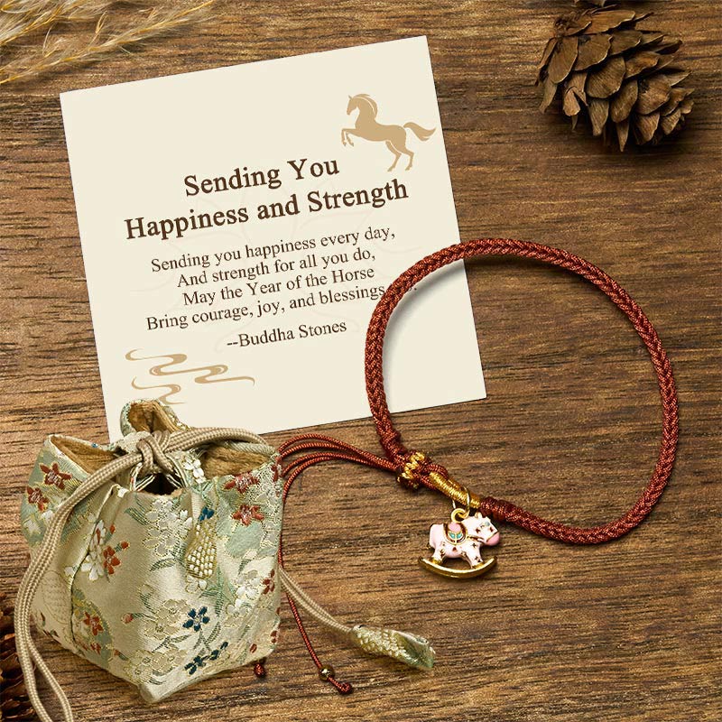 Buddha Stones "Sending You Happiness and Strength" Year of the Horse String Includes Gift Message Card - Horse(Wrist Circumference 14-18cm) - Deluxe Gift Bag (+$9.59) - image 5