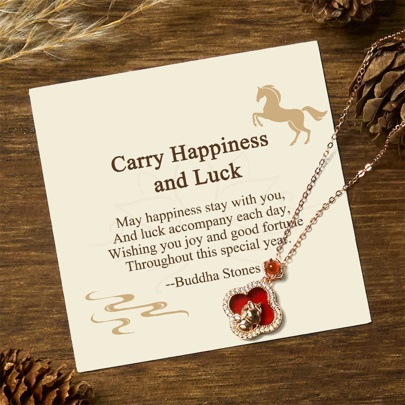 Buddha Stones "Carry Happiness and Luck" Year of the Horse Agate Necklace Includes Gift Message Card - Red Agate(Logical thinking♥Self-acceptance) - Standard Gift Box - image 0