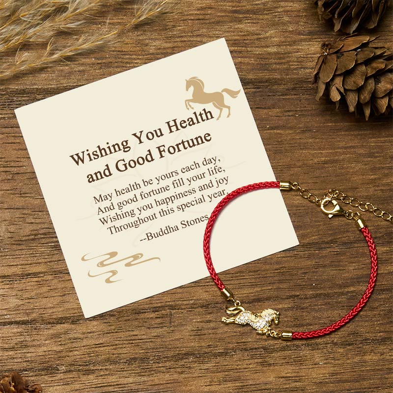 Buddha Stones "Wishing You Health and Good Fortune" Year of the Horse Includes Gift Message Card - Horse(Wrist Circumference 14-18cm) - Standard Gift Box - image 0