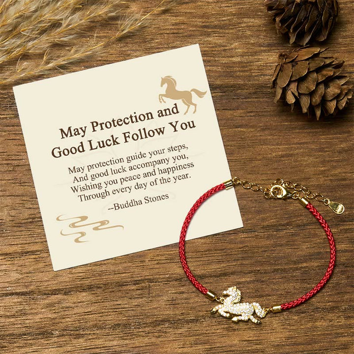 Buddha Stones "May Protection and Good Luck Follow You" Year of the Horse Includes Gift Message Card - Horse(Wrist Circumference 14-18cm) - Standard Gift Box - image 0