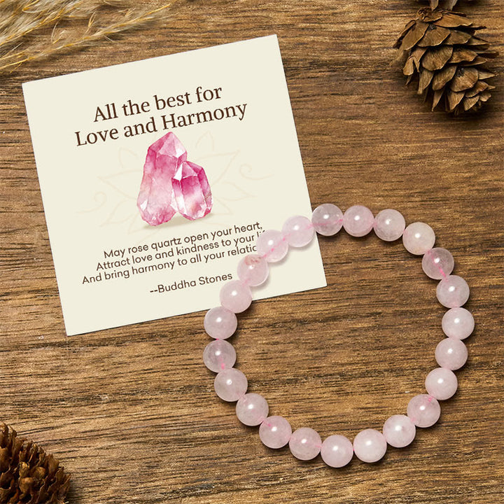 Buddha Stones "All the Best for Love and Harmony" Stone Quartz Bracelet Includes Gift Message Card - 8mm - Madagascar Rose Quartz - Standard Gift Box - image 0