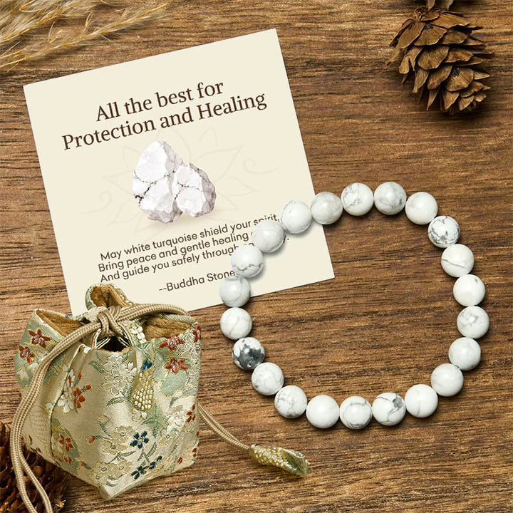 Buddha Stones "All the Best for Love and Harmony" Stone Quartz Bracelet Includes Gift Message Card - 8mm - White Turquoise - Deluxe Gift Bag (+$9.59) - image 35