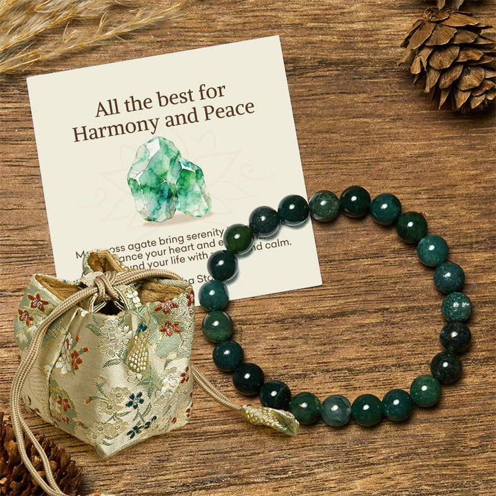 Buddha Stones "All the Best for Love and Harmony" Stone Quartz Bracelet Includes Gift Message Card - 8mm - Moss Agate - Deluxe Gift Bag (+$9.59) - image 48