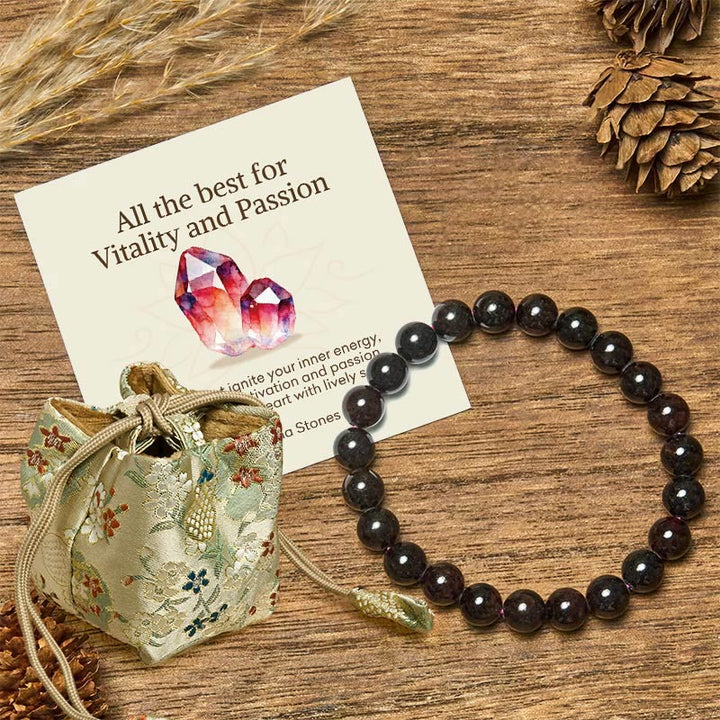 Buddha Stones "All the Best for Love and Harmony" Stone Quartz Bracelet Includes Gift Message Card - 8mm - Garnet - Deluxe Gift Bag (+$9.59) - image 89