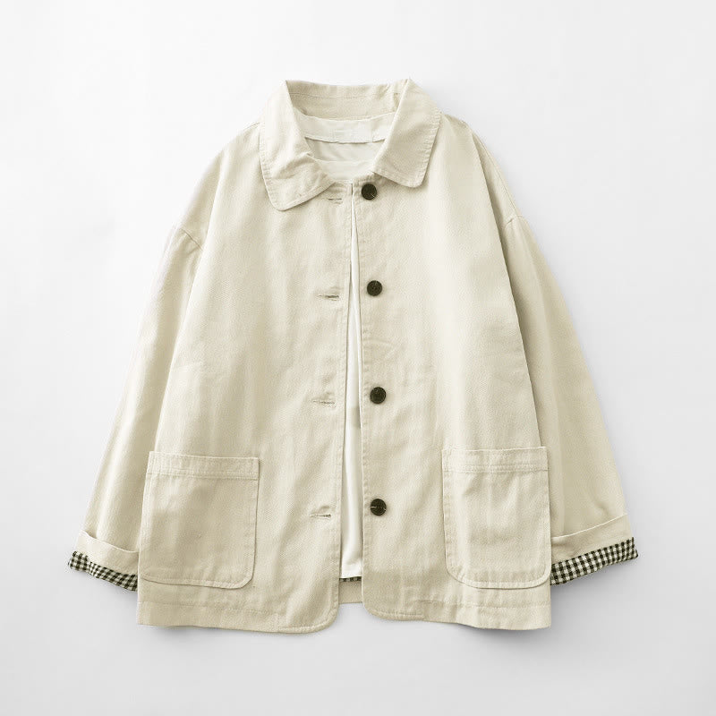 Buddha Stones Commute Patchwork Design Cotton Women's Jacket With Pockets - Linen - US8-10，UK/AU12-14，EU40-42 (2XL) - image 6