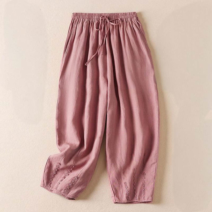 Buddha Stones Summer Small Flower Embroidery  Harem Pants With Pockets - LightPink - US8-10，UK/AU12-14，EU40-42 (2XL) - image 10