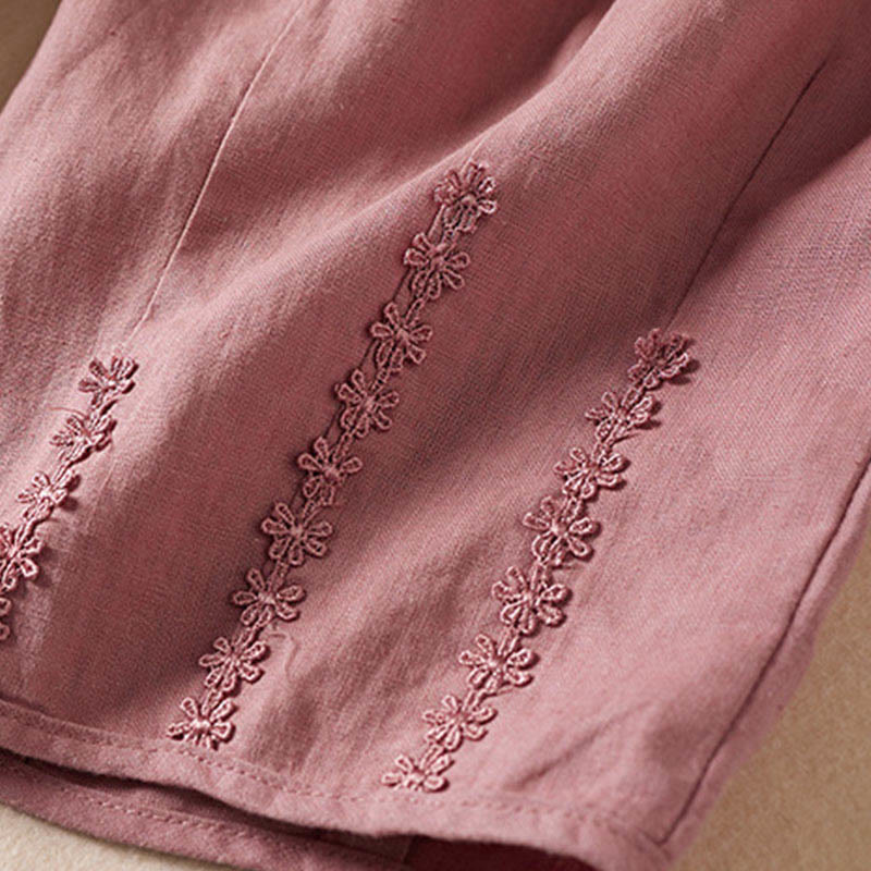 Buddha Stones Summer Small Flower Embroidery Harem Pants With Pockets - image 15
