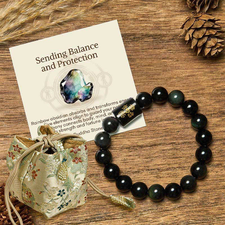 Buddha Stones "Sending Balance and Protection" Rainbow Obsidian Bracelet Includes Gift Message Card - 10mm - Deluxe Gift Bag (+$9.59) - image 7
