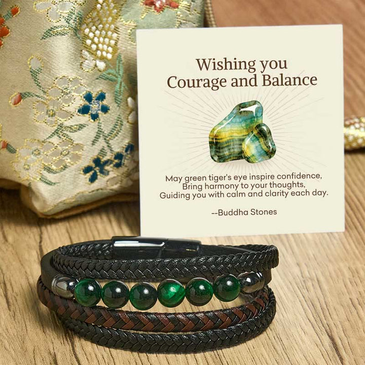 Buddha Stones "Wishing You Courage and Balance" Green Tiger Eye Bracelet Includes Gift Message Card - image 5