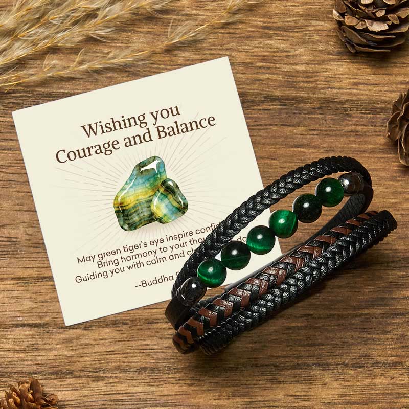 Buddha Stones "Wishing You Courage and Balance" Green Tiger Eye Bracelet Includes Gift Message Card - Green Tiger Eye - 18-22cm - Standard Gift Box - image 0