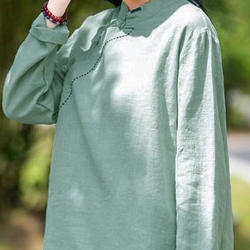 Buddha Stones Oblique Collar Knot button Loose Clothing - image 1