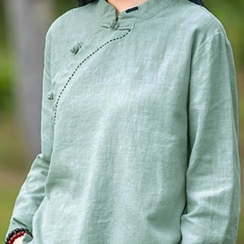 Buddha Stones Oblique Collar Knot button Loose Linen Clothing - image 7