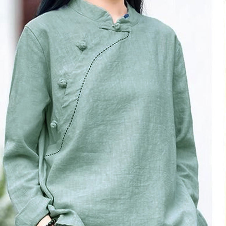 Buddha Stones Oblique Collar Knot button Loose Clothing - image 2