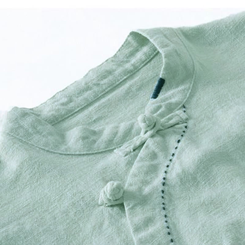 Buddha Stones Oblique Collar Knot button Loose Linen Clothing - image 10