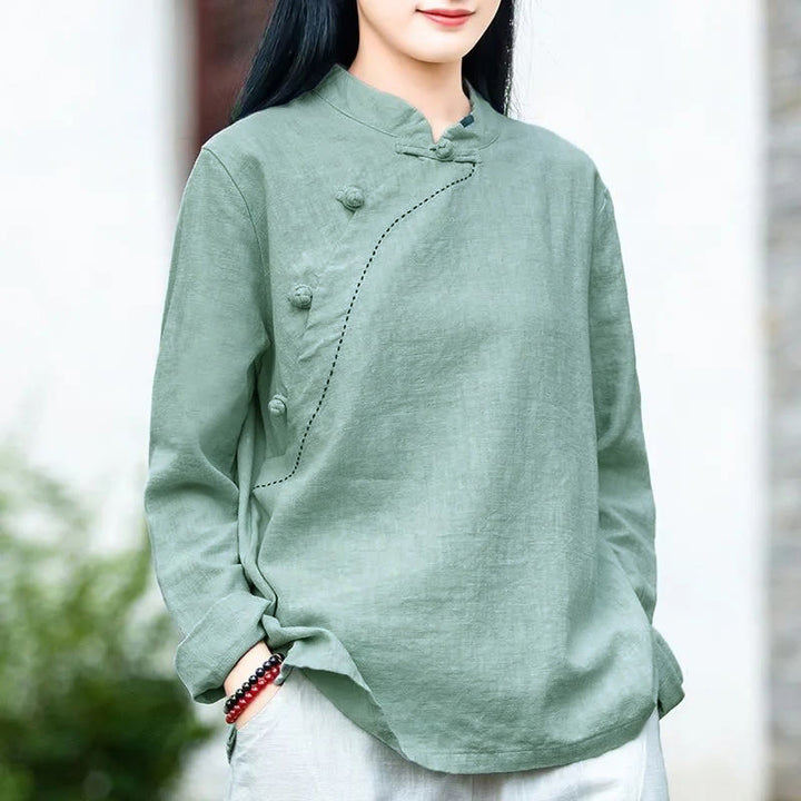 Buddha Stones Oblique Collar Knot button Loose Clothing - PaleTurquoise - US12，UK/AU16，EU44 (4XL) - image 0