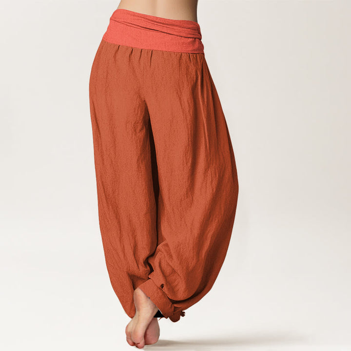 Buddha Stones Orangered Women's Pure Cotton Elastic Waist Harem  Pants - image 1