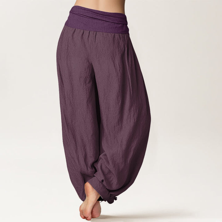 Buddha Stones Purple Pure Cotton Women's Elastic Waist Harem  Pants - image 1