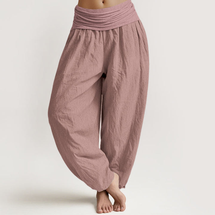 Buddha Stones LightPink Pure Cotton Women's Elastic Waist Harem  Pants - LightPink - US16，UK/AU20，EU48 (3XL) - image 0