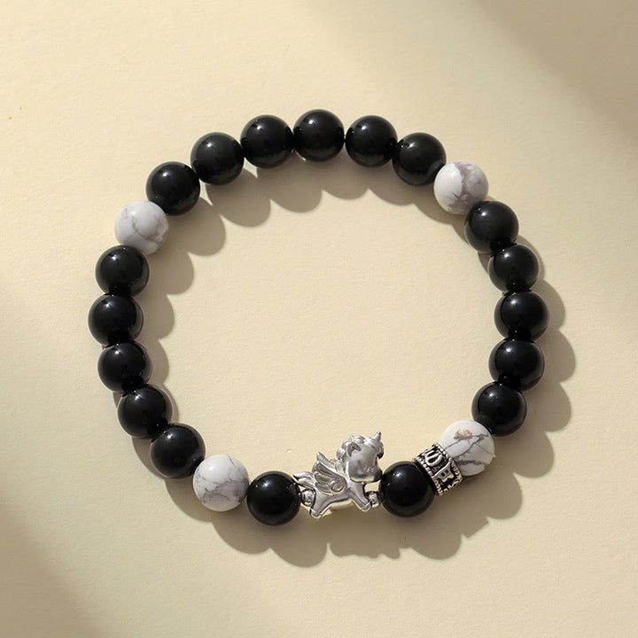 Buddha Stones 999 Sterling Silver Year Of The Horse Natural Black Obsidian Bodhi Seed Strength Bracelet - image 1