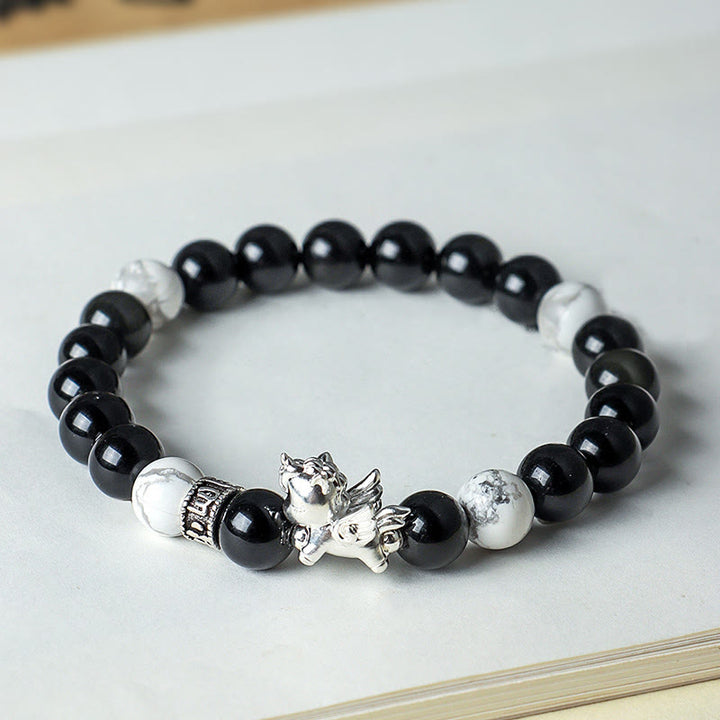 Buddha Stones 999 Sterling Silver Year Of The Horse Natural Black Obsidian Bodhi Seed Strength Bracelet - image 3
