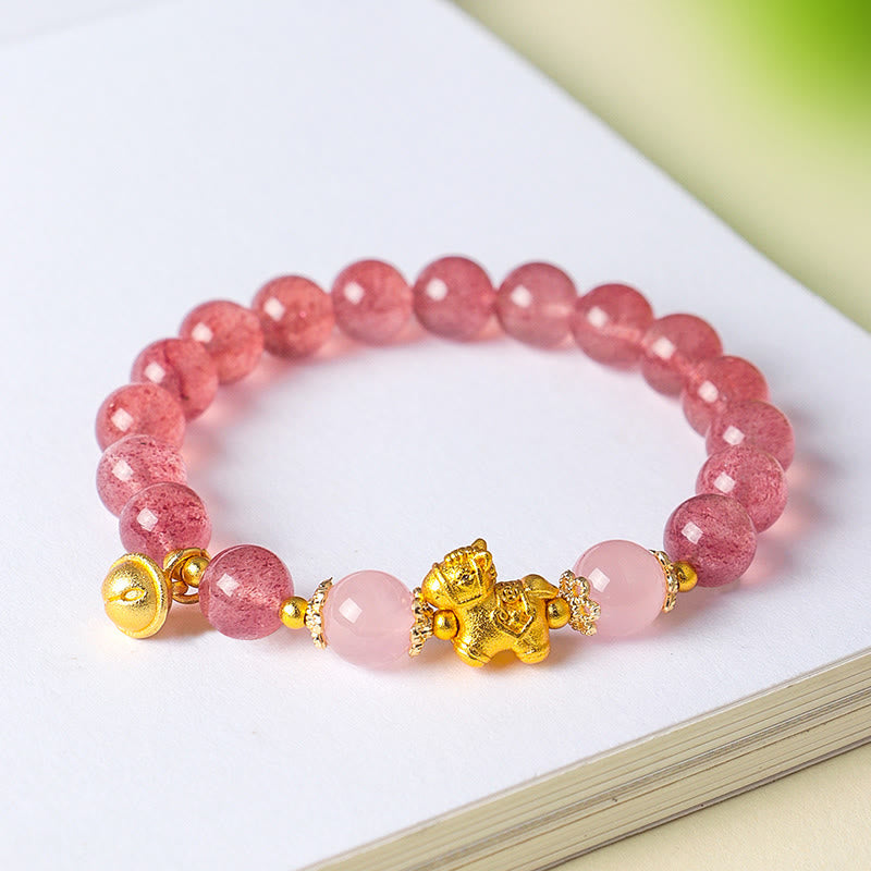 Buddha Stones Year Of The Horse 8mm Citrine Pink Crystal Strawberry Quartz Protection Bracelet - image 14