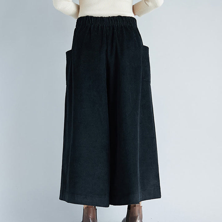 Buddha Stones Women's Plain Side Zipper Design Wide Leg Corduroy 7-8 Length Pants With Pockets - image 14