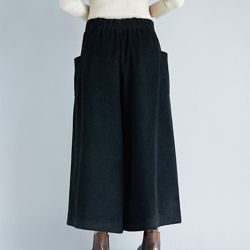 Buddha Stones Women's Plain Side Zipper Design Wide Leg Corduroy 7-8 Length Pants With Pockets - image 14