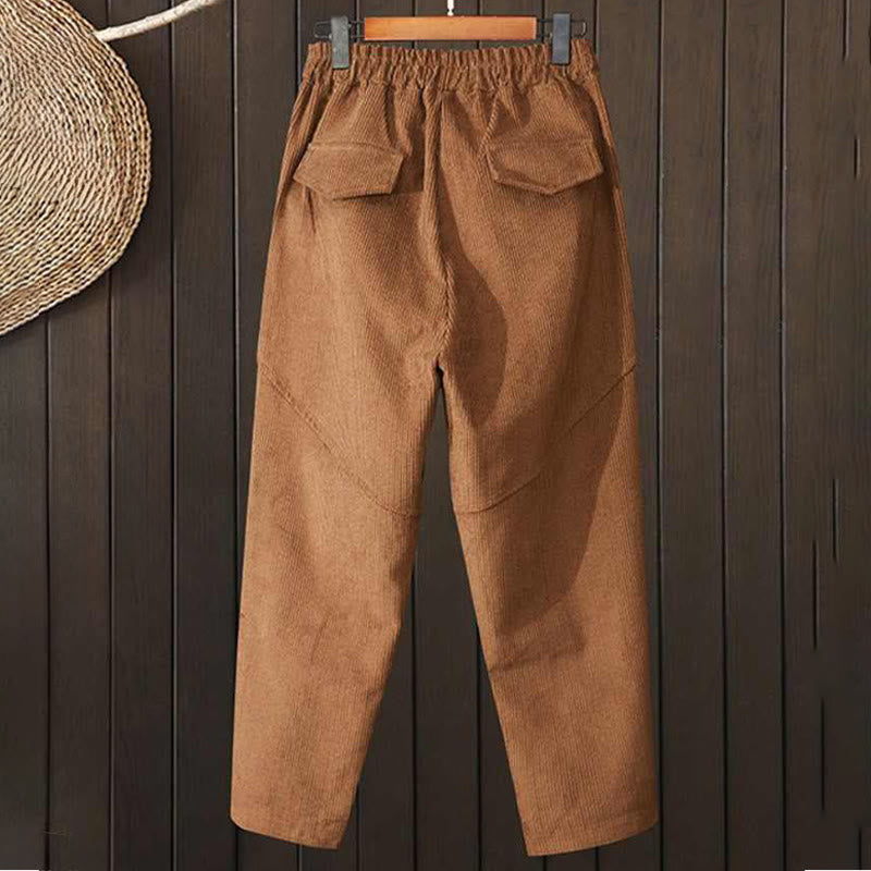 Buddha Stones Peru Color Thickened Design Women's Cotton Corduroy Harem Pants With Pockets - image 1