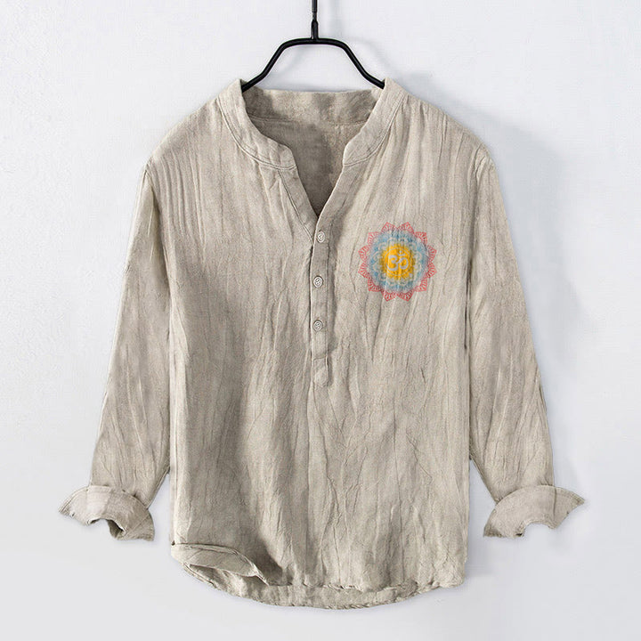 Buddha Stones Half Buttons Mandala Om Symbol Pattern Men's Cotton Linen Long Sleeve Shirt - image 4