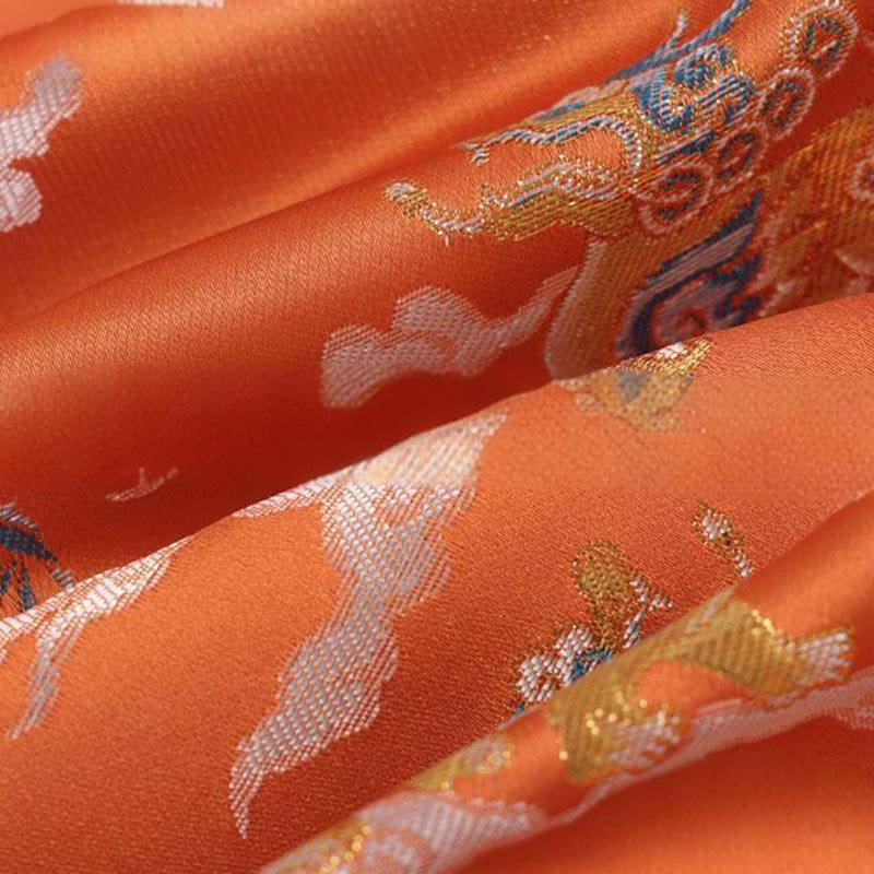 Buddha Stones Orange Kirin Auspicious Clouds Frog-Button Long Sleeve Men's Jacket With Pockets - image 12