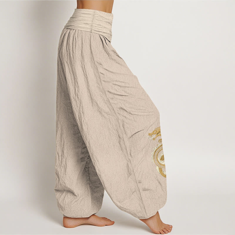 Buddha Stones Pure Cotton Dragon Pattern Women's Elastic Waist Harem Pants - image 12
