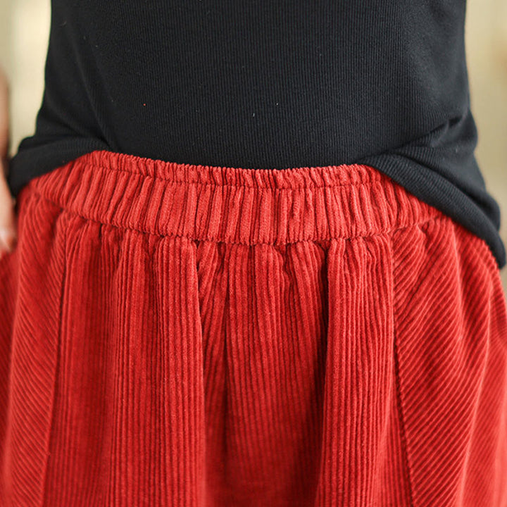 Buddha Stones Plain Elastic Waistband Design Women's Corduroy Harem Pants With Pockets - image 18